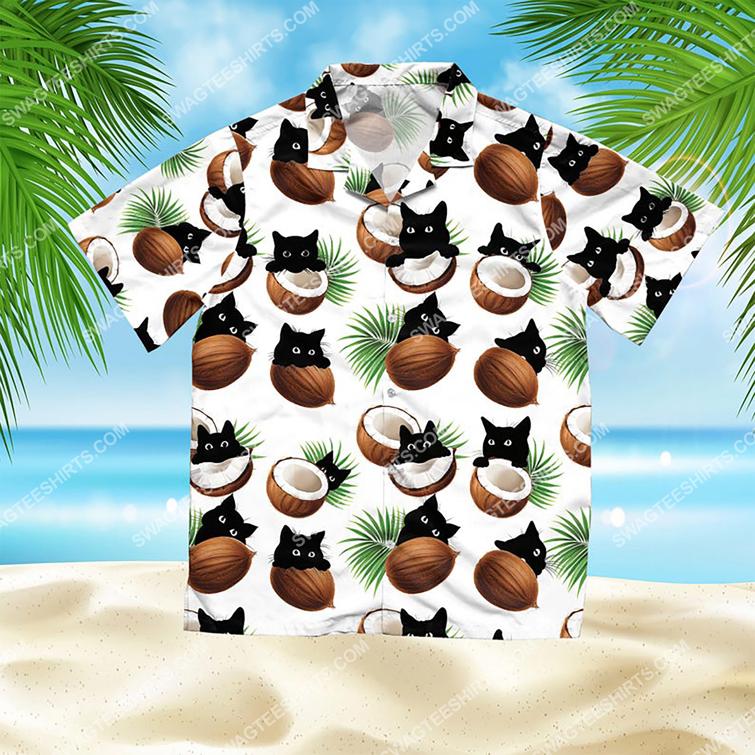 Coconut And Cat Summer Vacation All Over Print Hawaiian Shirt Coconut And Cat Summer Vacation All Over Print Hawaiian Shirt