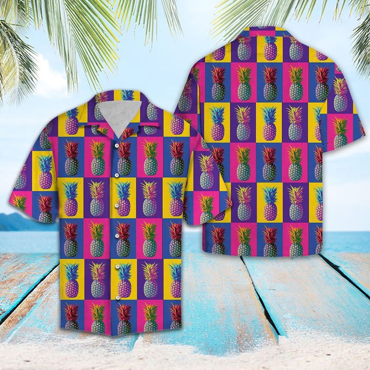 Colorful Pineapple Hawaiian Shirt Summer Button Up Colorful Pineapple Hawaiian Shirt Summer Button Up