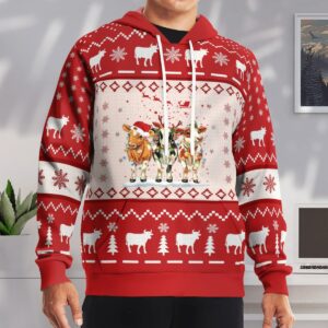 Cows Christmas 3D Over Printed Hoodie