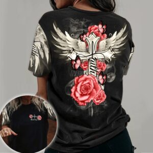 Cross Faith Rose Wings 3D Shirt