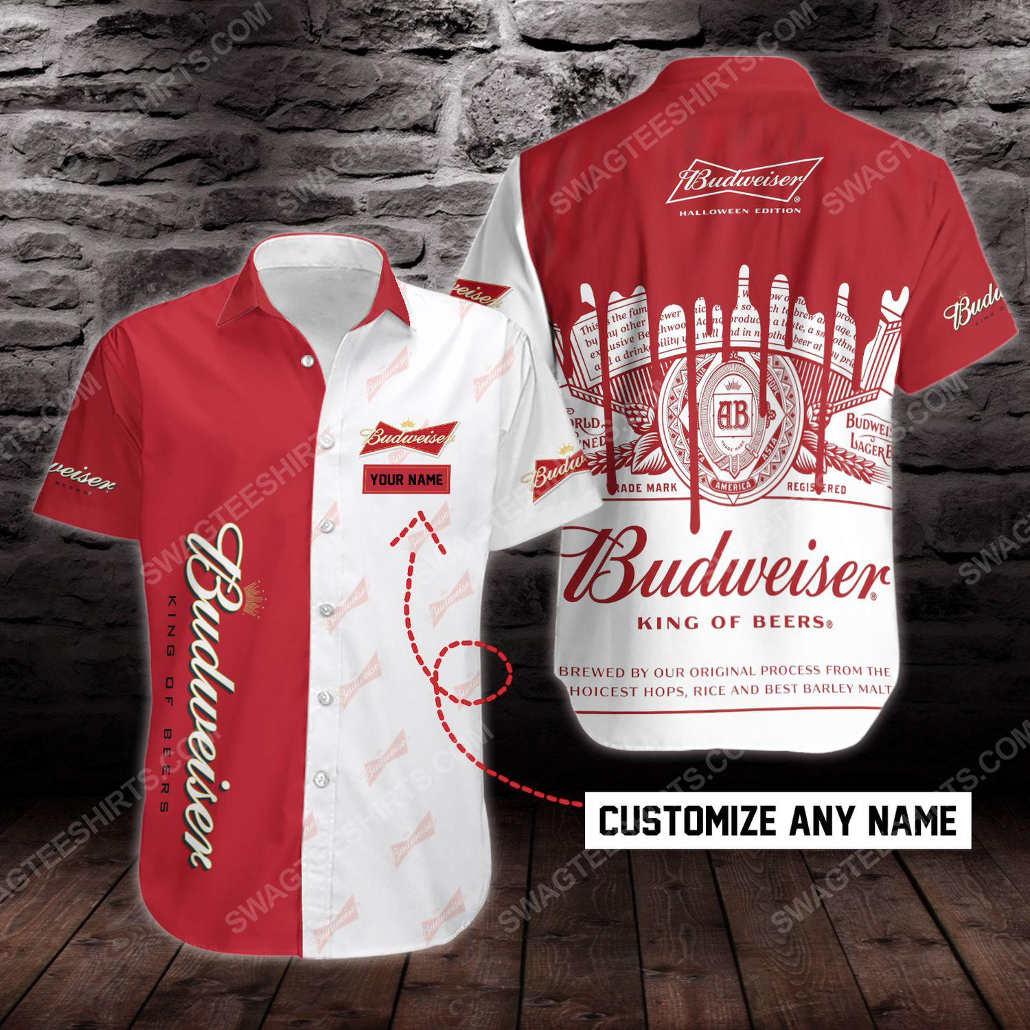 Custom Name Budweiser Beer Short Sleeve Hawaiian Shirt Custom Name Budweiser Beer Short Sleeve Hawaiian Shirt