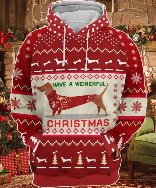 Dachshund Have A Weinerful Christmas Knitted 3D Hoodie Dachshund Have A Weinerful Christmas Knitted 3D Hoodie