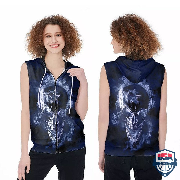 Dallas Cowboys Logo Fire Skull Sleeveless Zip Hoodie Dallas Cowboys Logo Fire Skull Sleeveless Zip Hoodie