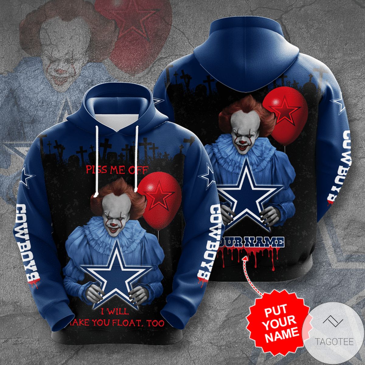 Dallas Cowboys Pennywise I Will Make You Float Too 3D Hoodie Dallas Cowboys Pennywise I Will Make You Float Too 3D Hoodie