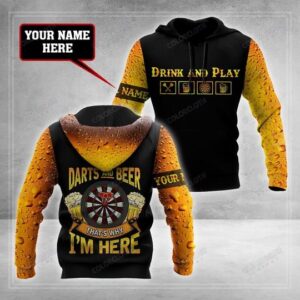 Darts And Beer That’S Why I’M Here All Custom Name 3D Hoodie