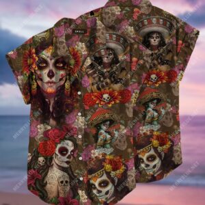 Day Of The Dead Sugar Skull All Over Printed Hawaiian Shirt