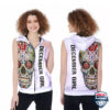 December Girl Sugar Skull Flowers Sleeveless Zip Hoodie