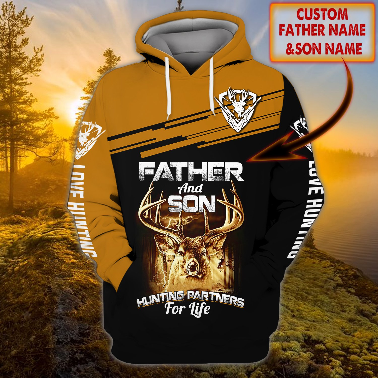 Deer Love Hunting Father And Son Hunting Partners For Life Custom Name 3D Hoodie Deer Love Hunting Father And Son Hunting Partners For Life Custom Name 3D Hoodie
