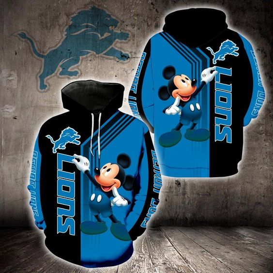 Detroit Lions Mickey Mouse 3D Hoodie Detroit Lions Mickey Mouse 3D Hoodie