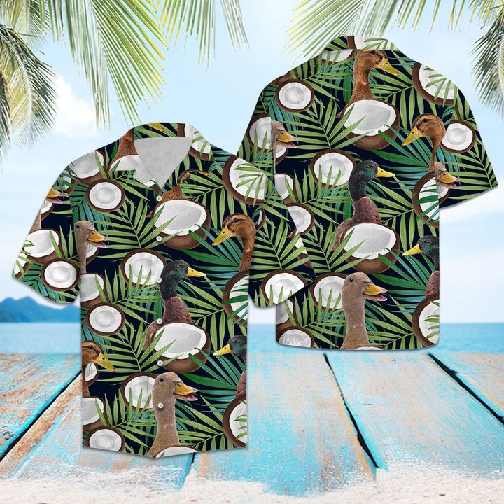 Duck Coconut Tropical Hawaiian Shirt Summer Button Up Duck Coconut Tropical Hawaiian Shirt Summer Button Up