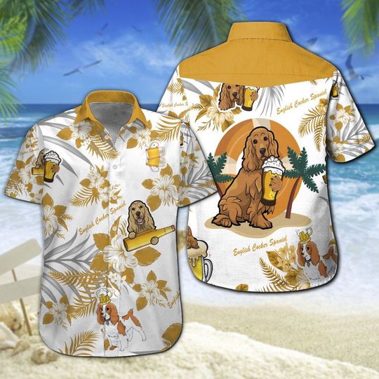 English Cocker Spaniel Beer Hawaiian Shirt Summer Button Up English Cocker Spaniel Beer Hawaiian Shirt Summer Button Up