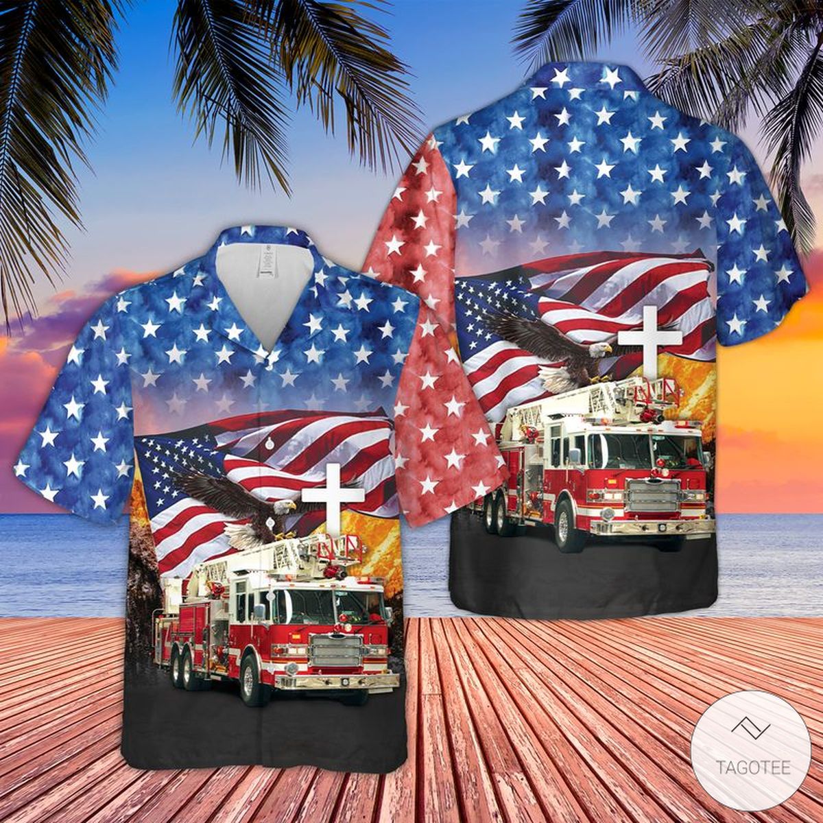 Firefighter American Eagle Hawaiian Shirt Firefighter American Eagle Hawaiian Shirt