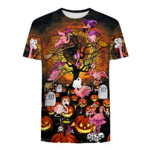 Flamingo Pattern Halloween Hoodie And Shirt