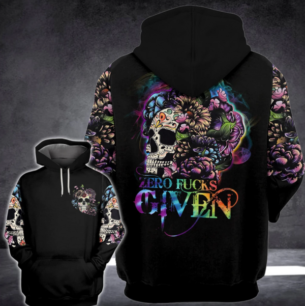 Floral Skull Zero Fucks Given All Over Printed 3D Hoodie Floral Skull Zero Fucks Given All Over Printed 3D Hoodie