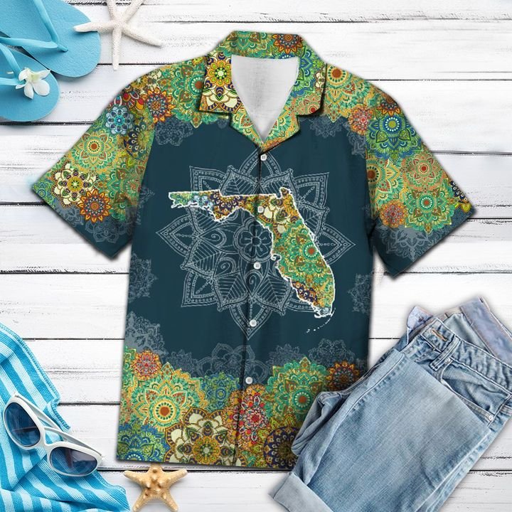 Florida Floral Mandala Hawaiian Shirt Summer Button Up Florida Floral Mandala Hawaiian Shirt Summer Button Up