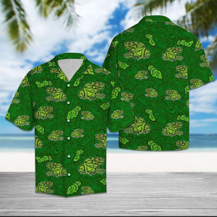 Frog Green Pattern Hawaiian Shirt Summer Button Up Frog Green Pattern Hawaiian Shirt Summer Button Up