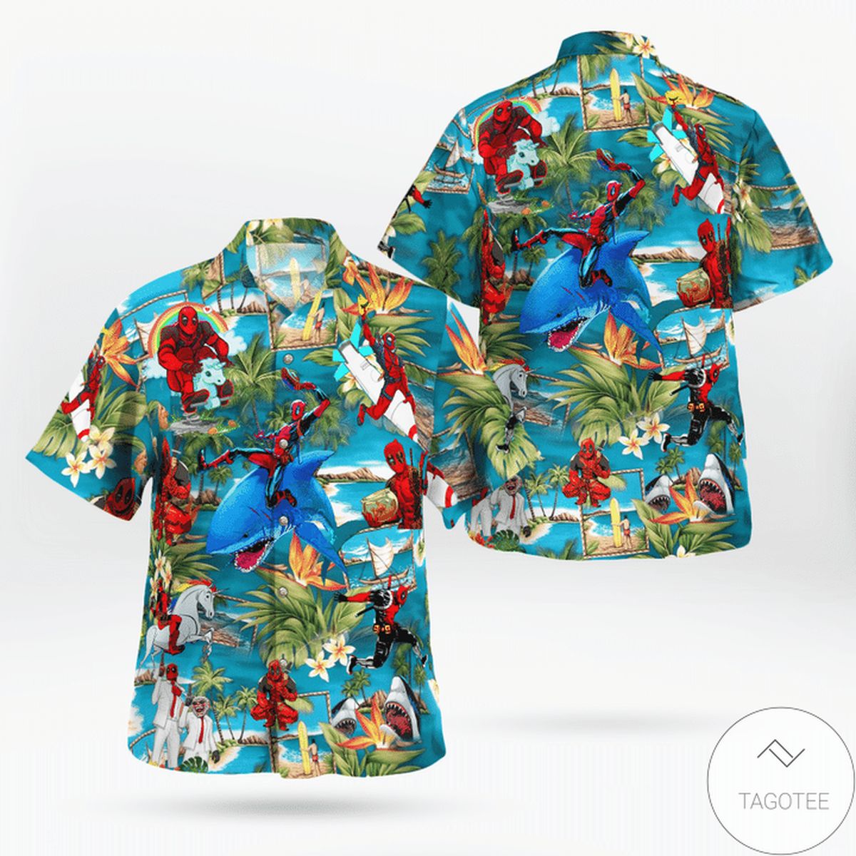 Funny Shark Deadpool Vacation Hawaiian Shirt Funny Shark Deadpool Vacation Hawaiian Shirt