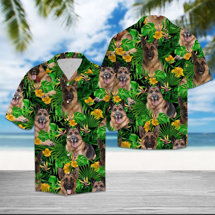 German Shepherd Tropical Wild Flower Hawaiian Shirt Summer Button Up German Shepherd Tropical Wild Flower Hawaiian Shirt Summer Button Up