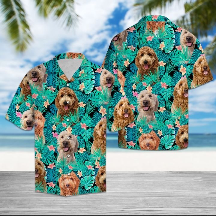 Goldendoodle Tropical Hawaiian Shirt Summer Button Up Goldendoodle Tropical Hawaiian Shirt Summer Button Up