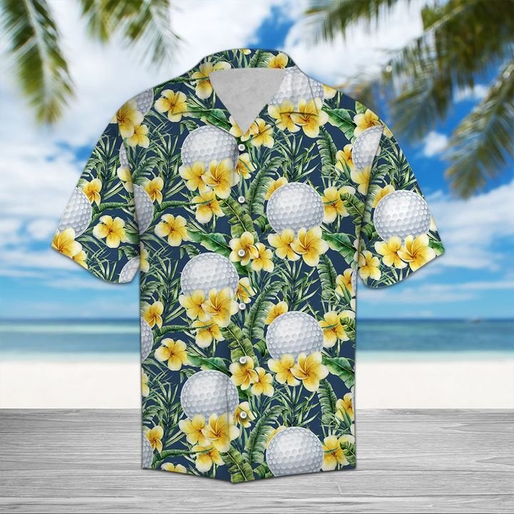 Golf Frangipani Hawaiian Shirt Summer Button Up Golf Frangipani Hawaiian Shirt Summer Button Up