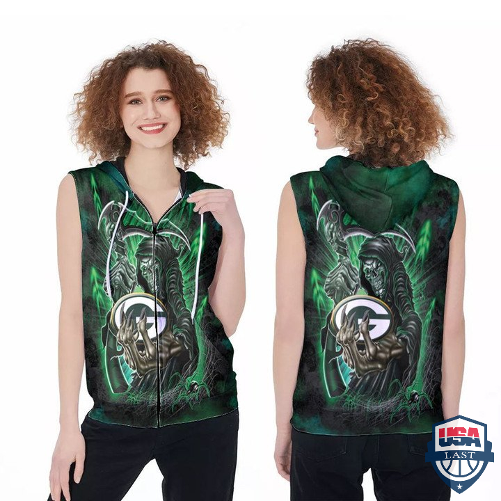 Green Bay Packers God Of Death Holds Logo Sleeveless Zip Hoodie Green Bay Packers God Of Death Holds Logo Sleeveless Zip Hoodie