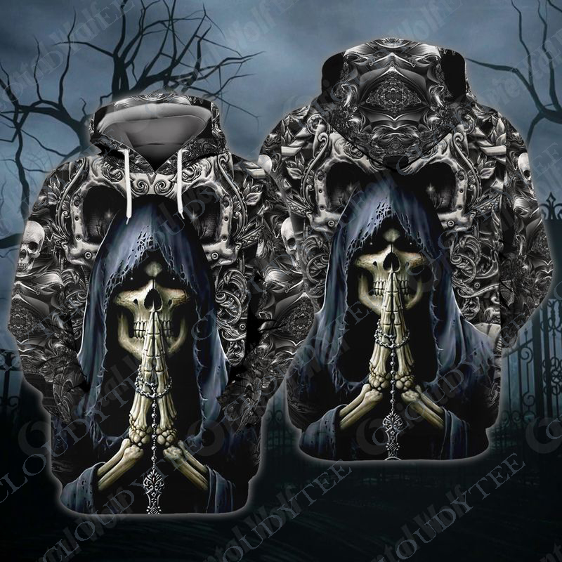 Grim Reaper Death Skull Praying 3D Hoodie Grim Reaper Death Skull Praying 3D Hoodie