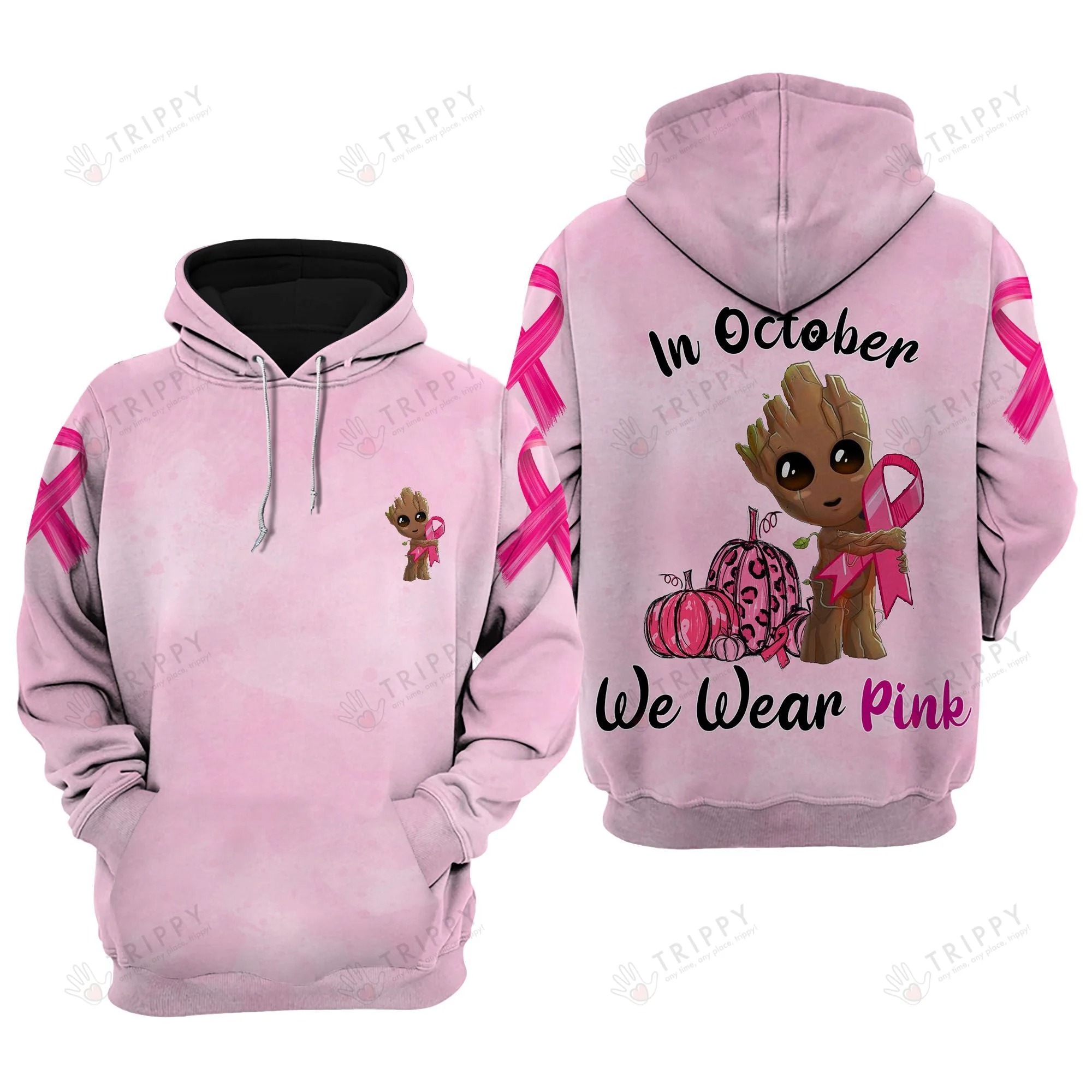 Groot Breast Cancer In October We Were Pink 3D Hoodie Groot Breast Cancer In October We Were Pink 3D Hoodie