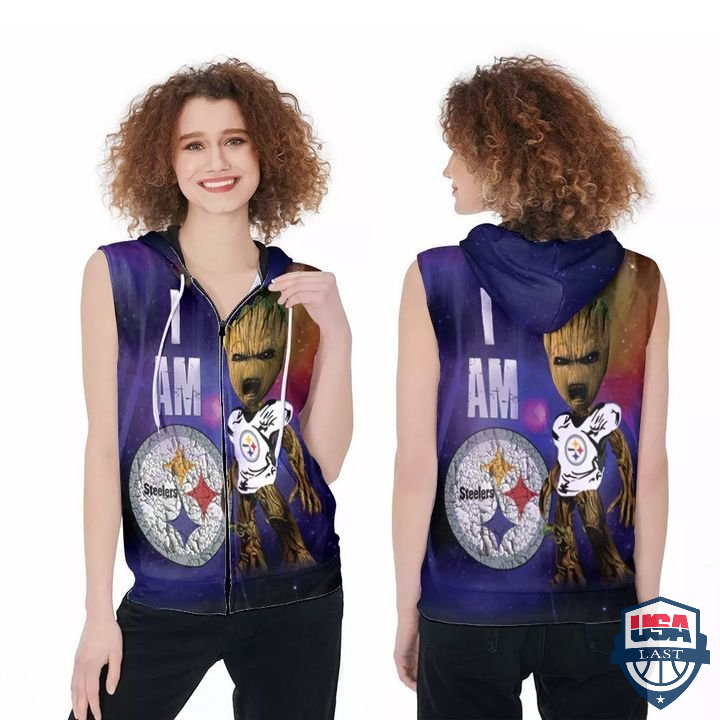 Groot I Am Pittsburgh Steelers Fan Sleeveless Zip Hoodie Groot I Am Pittsburgh Steelers Fan Sleeveless Zip Hoodie