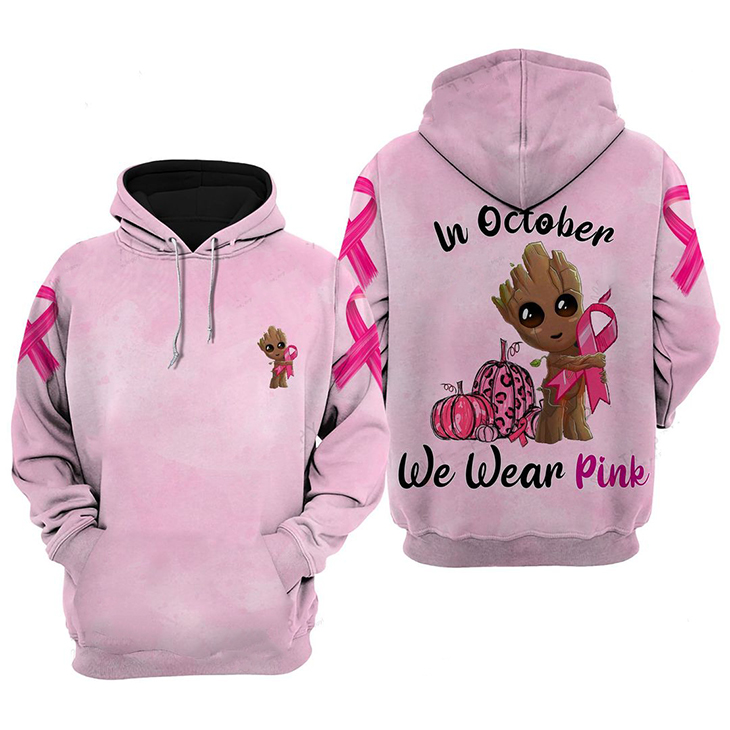 Groot In October We Wear Pink 3D Hoodie And Shirt Groot In October We Wear Pink 3D Hoodie And Shirt