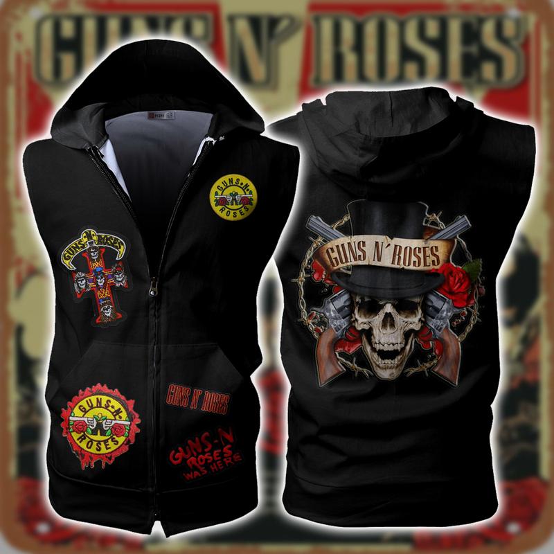 Guns N Roses Rock Band Sleeveless Vest Zip Hoodie Guns N Roses Rock Band Sleeveless Vest Zip Hoodie
