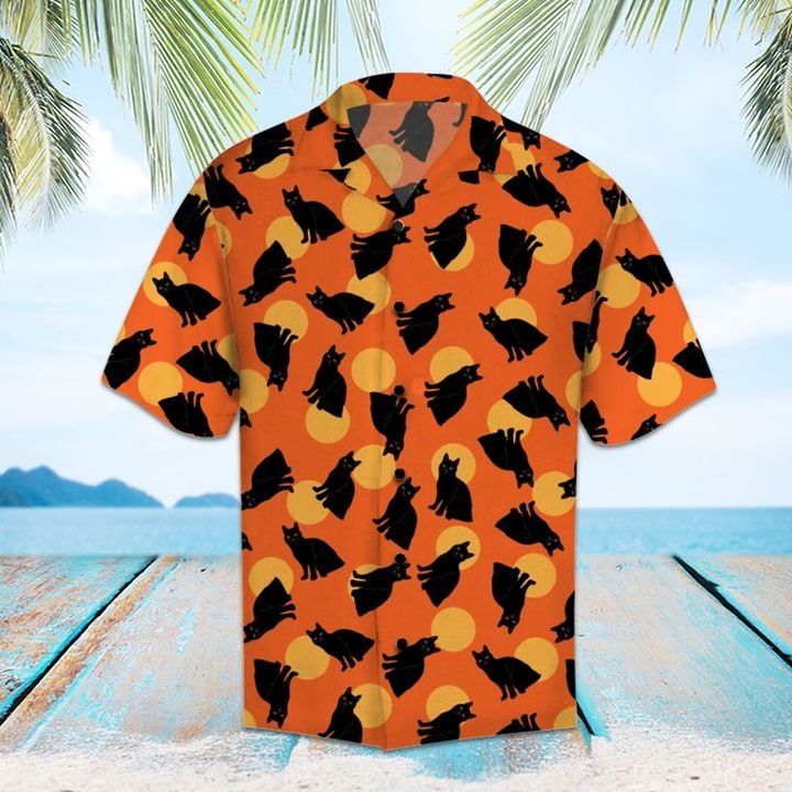 Halloween Black Cat Hawaiian Shirt Summer Button Up Halloween Black Cat Hawaiian Shirt Summer Button Up