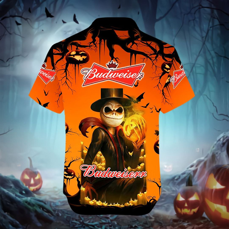 Halloween Jack Skellington Budweiser Logo Hawaiian Shirt Halloween Jack Skellington Budweiser Logo Hawaiian Shirt