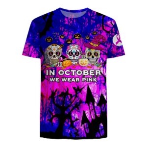 Halloween Sugar Skull Pumpkin In October We Wear Pink Breast Cancer 3D Shirt