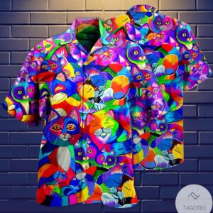 Happy Cat Rainbow Color Hawaiian Shirt