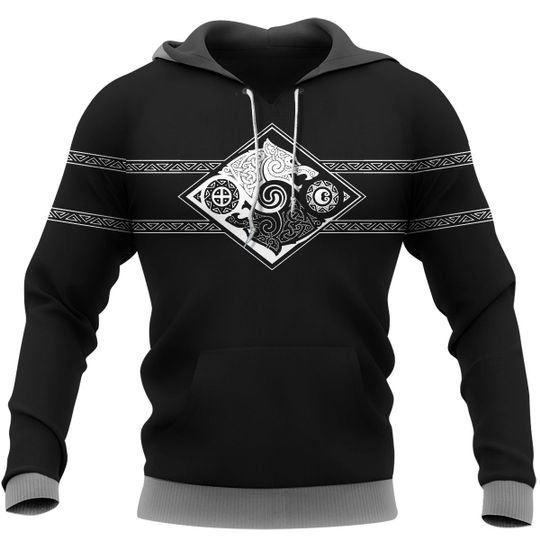 Hati And Skoll Valknut Shield 3D Hoodie And Shirt Hati And Skoll Valknut Shield 3D Hoodie And Shirt
