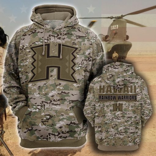 Hawaii Rainbow Warriors 3D Camo Veteran Hoodie Hawaii Rainbow Warriors 3D Camo Veteran Hoodie