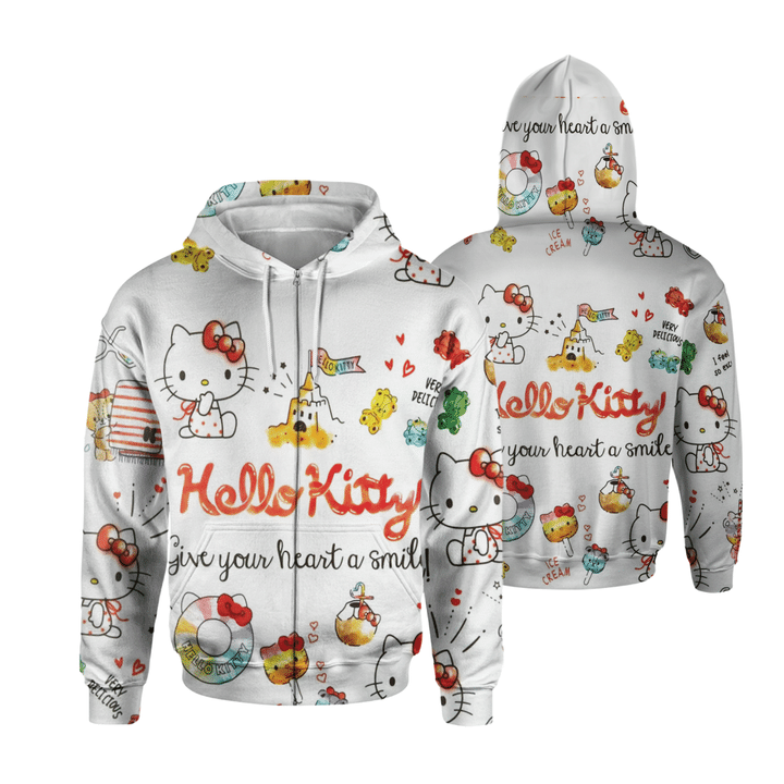 Hello Kitty Cat Give Your Heart A Smile 3D Hoodie Hello Kitty Cat Give Your Heart A Smile 3D Hoodie