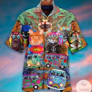 Hippie Cats Peace Life Color Hawaiian Shirt