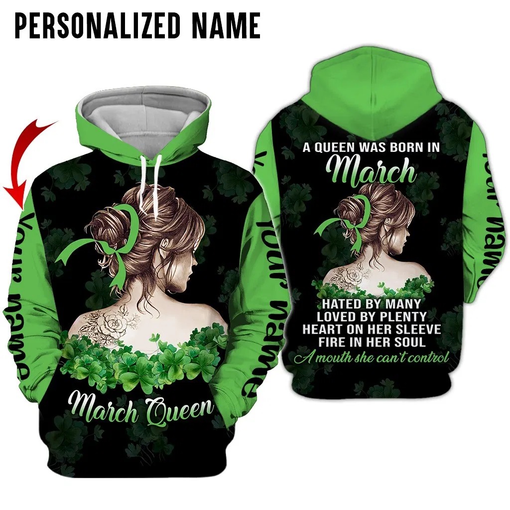 Hippie Girl A Queen Was Born In March Custom Name 3D Hoodie Hippie Girl A Queen Was Born In March Custom Name 3D Hoodie