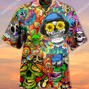 Hippie Skull Sunflower All Over Printing Hawaiian Shirt