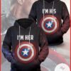 His & Her Captain America Shield Couple Pullover Hoodie