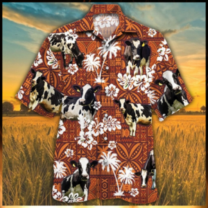 Holstein Friesian Cattle Red Tribal Hawaiian Shirt