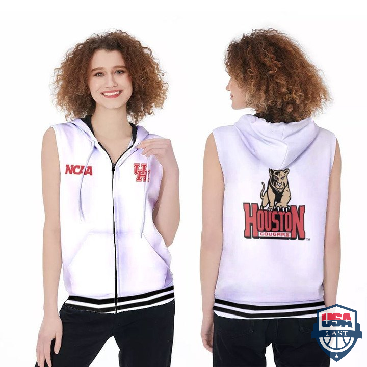 Houston Cougars Ncaa Mascot Logo Sleeveless Zip Hoodie Houston Cougars Ncaa Mascot Logo Sleeveless Zip Hoodie