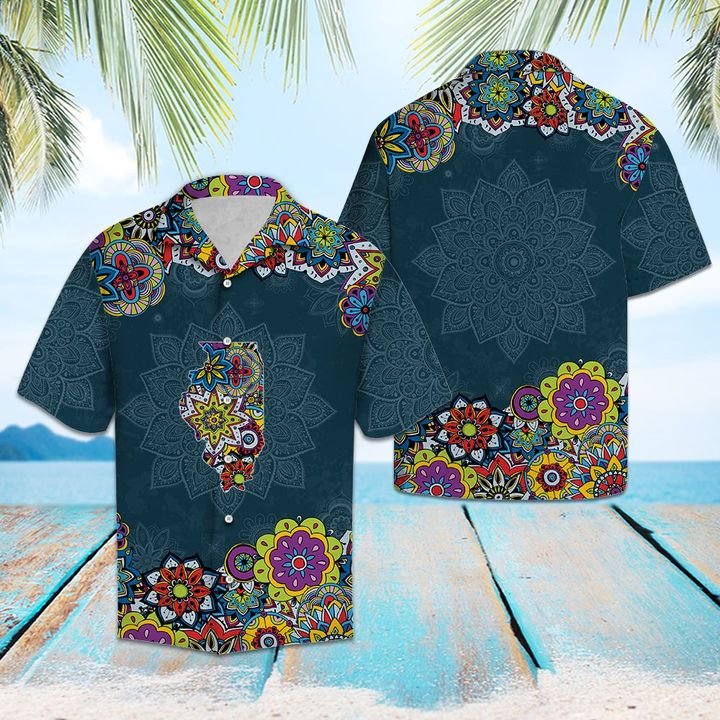 Illinois Mandala Hawaiian Shirt Summer Button Up Illinois Mandala Hawaiian Shirt Summer Button Up