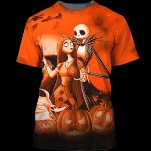 Jack Skelington And Sally Halloween Pumpkin 3D Shirt