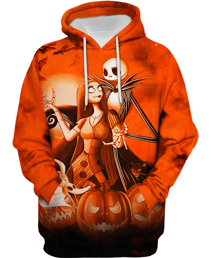 Jack Skelington And Sally Pumpkin Halloween Night 3D Shirt Jack Skelington And Sally Pumpkin Halloween Night 3D Shirt