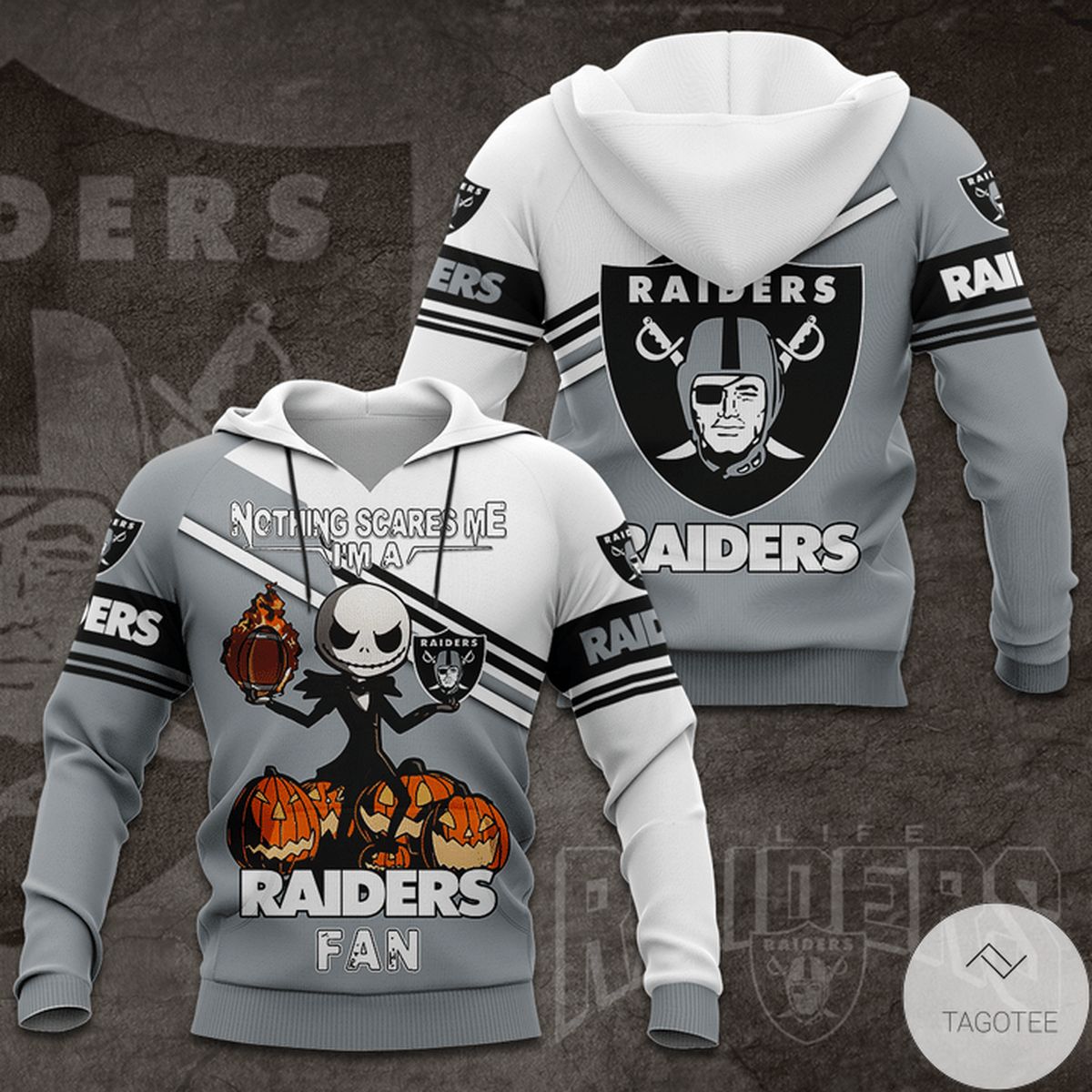 Jack Skellington Nothing Scare Me I’M A Raiders Fan Halloween 3D Hoodie Jack Skellington Nothing Scare Me I’M A Raiders Fan Halloween 3D Hoodie