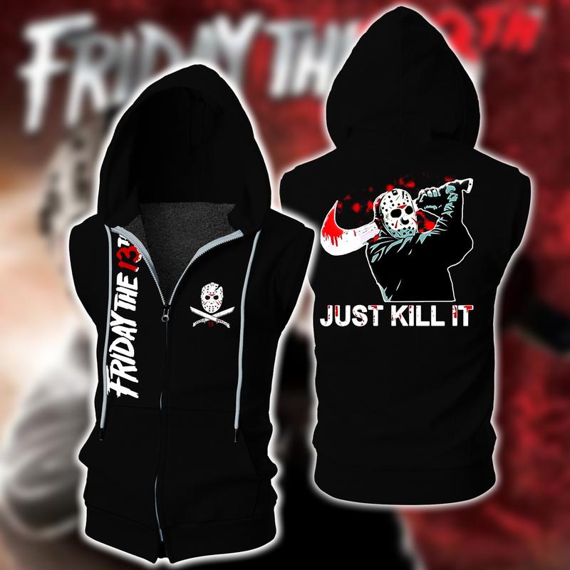 Jason Voorhees Just Kill It Halloween Sleeveless Vest Zip Hoodie Jason Voorhees Just Kill It Halloween Sleeveless Vest Zip Hoodie