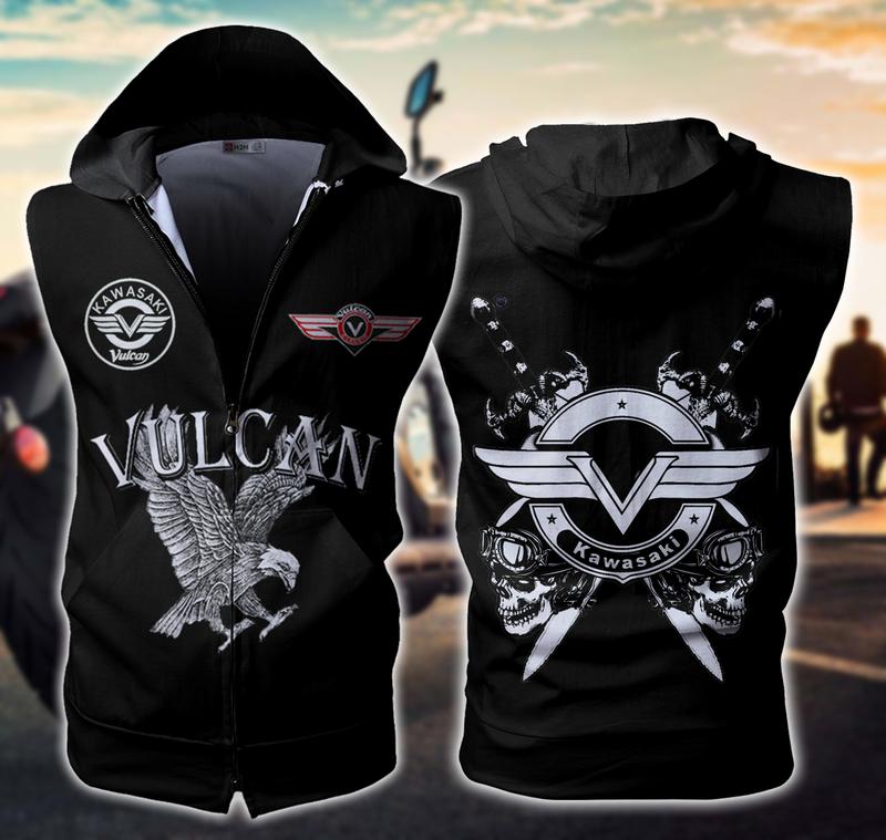 Kawasaki Valcan Drifter Sleeveless Vest Zip Hoodie Kawasaki Valcan Drifter Sleeveless Vest Zip Hoodie