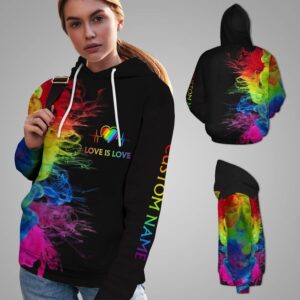 Lgbt Love Is Love Rainbow Heartbeats Custom Name 3D Hoodie